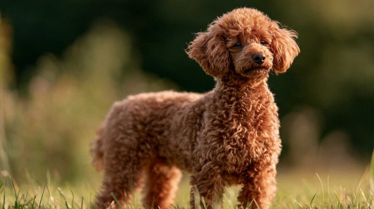 A small dog being introduced to a stud dog on a lead
